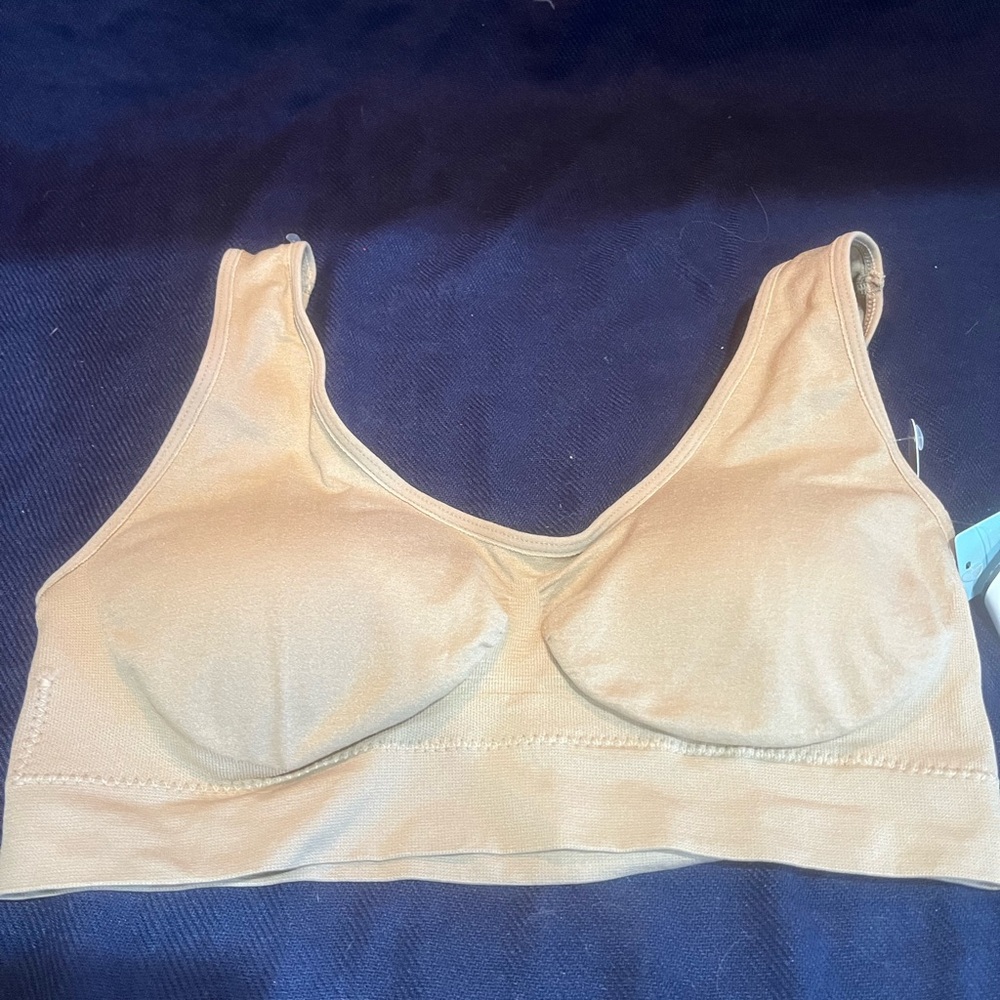 Tan Comfort Bra with Wide Straps and Scoop Neckline